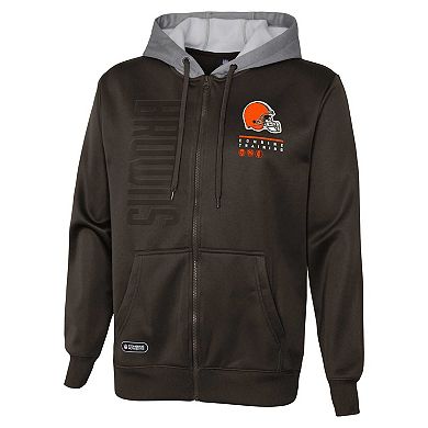 Men's Brown Cleveland Browns Combine Authentic Field Play Full-Zip Hoodie Sweatshirt