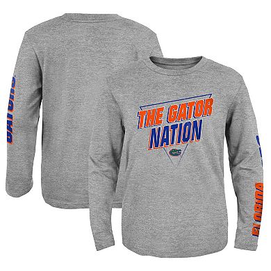 Youth Heather Gray Florida Gators 2-Hit For My Team Long Sleeve T-Shirt