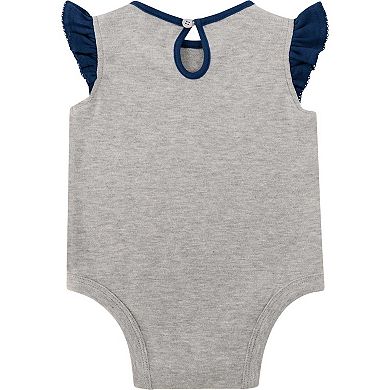 Newborn Heather Gray/Navy New England Patriots All Dolled Up Three-Piece Bodysuit, Skirt & Booties Set