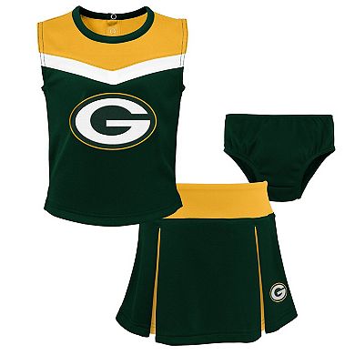 Girls Toddler Green Green Bay Packers Spirit Cheer Three-Piece Cheerleader Set