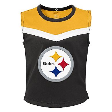 Girls Toddler Black Pittsburgh Steelers Spirit Cheer Three-Piece Cheerleader Set