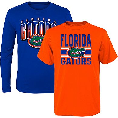 Preschool Royal/Orange Florida Gators Fan Wave Short & Long Sleeve T-Shirt Combo Pack