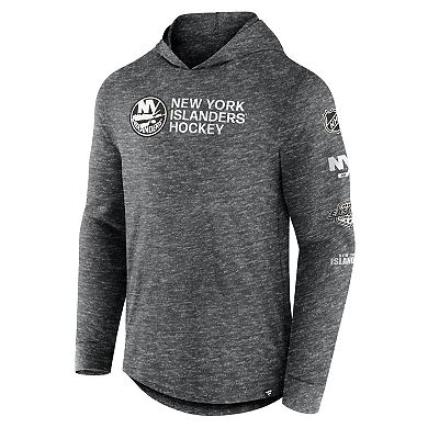 Men's Fanatics Branded  Heather Charcoal New York Islanders Stacked Long Sleeve Hoodie T-Shirt