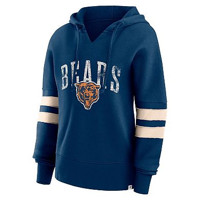 Women's Fanatics Branded Navy Chicago Bears Bold Move Dolman V-Neck Pullover Hoodie