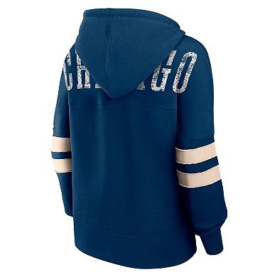 Women's Fanatics Branded Navy Chicago Bears Bold Move Dolman V-Neck Pullover Hoodie