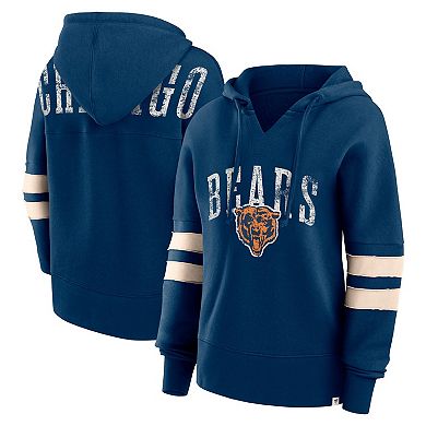 Women's Fanatics Branded Navy Chicago Bears Bold Move Dolman V-Neck Pullover Hoodie