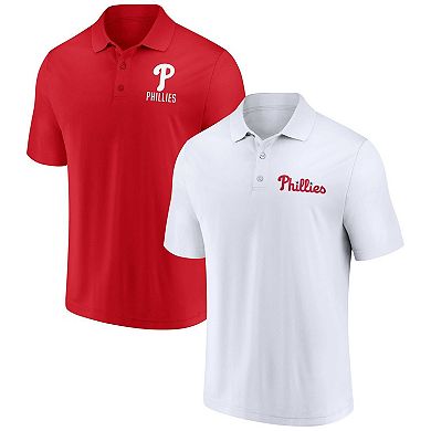 Men's Fanatics Branded Red/White Philadelphia Phillies Two-Pack Logo Lockup Polo Set