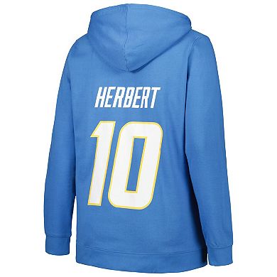 Women's Profile Justin Herbert Powder Blue Los Angeles Chargers Plus Size Player Name & Number Pullover Hoodie