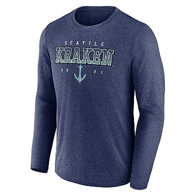 Men's Fanatics Branded Heather Deep Sea Blue Seattle Kraken Long Sleeve T-Shirt