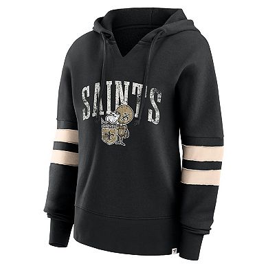 Women's Fanatics Branded Black New Orleans Saints Bold Move Dolman V-Neck Pullover Hoodie