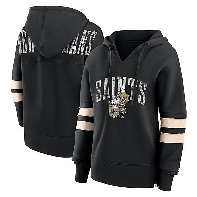 Women's Fanatics Branded Black New Orleans Saints Bold Move Dolman V-Neck Pullover Hoodie