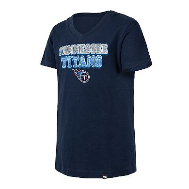 Girls Youth New Era Navy Tennessee Titans Reverse Sequin V-Neck T-Shirt