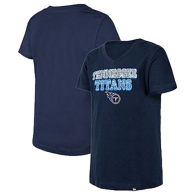 Girls Youth New Era Navy Tennessee Titans Reverse Sequin V-Neck T-Shirt