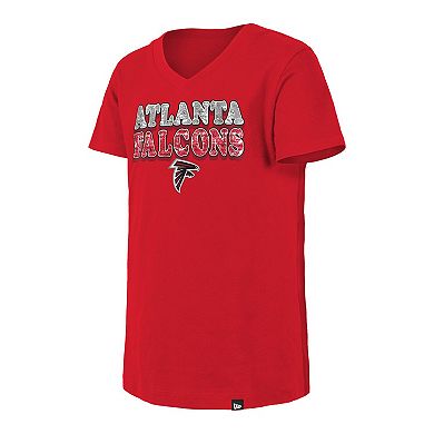 Girls Youth New Era Black Atlanta Falcons Reverse Sequin V-Neck T-Shirt