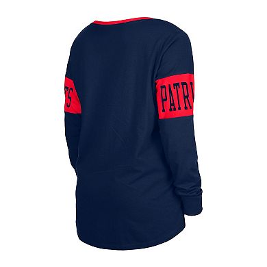 Women's New Era Navy New England Patriots Lace-Up Notch Neck Long Sleeve T-Shirt