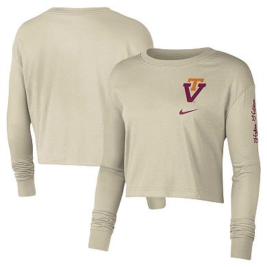 Women's Nike Cream Virginia Tech Hokies Varsity Letter Long Sleeve Crop Top