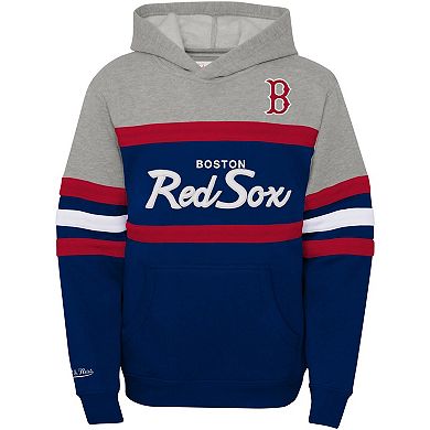 Youth Mitchell & Ness Heather Gray/Navy Boston Red Sox Cooperstown Collection Head Coach Pullover Hoodie