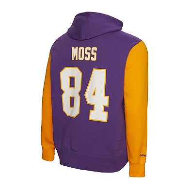 Men's Mitchell & Ness Randy Moss Purple Minnesota Vikings Retired Player Name & Number Pullover Hoodie