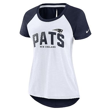Women's Nike White/Heather Navy New England Patriots Back Cutout Raglan T-Shirt