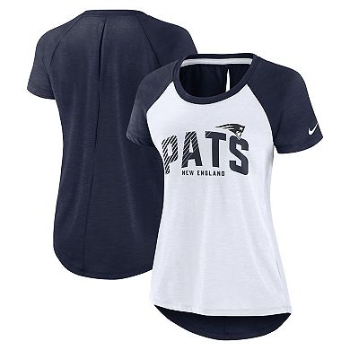 Women's Nike White/Heather Navy New England Patriots Back Cutout Raglan T-Shirt
