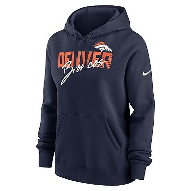 Women's Nike Navy Denver Broncos Wordmark Club Fleece Pullover Hoodie