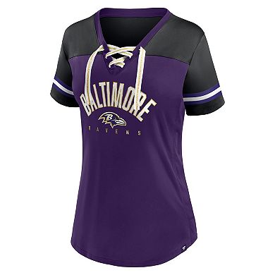 Women's Fanatics Branded Purple/Black Baltimore Ravens Blitz & Glam Lace-Up V-Neck Jersey T-Shirt