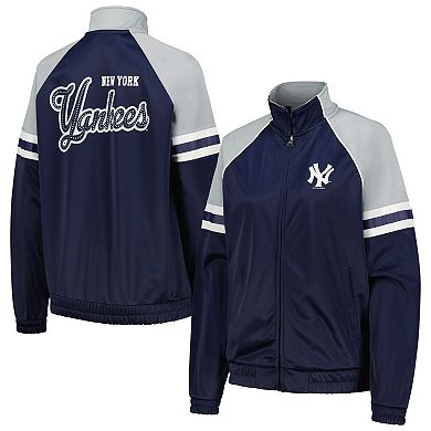 Women's G-III 4Her by Carl Banks Navy New York Yankees First Place Raglan Full-Zip Track Jacket