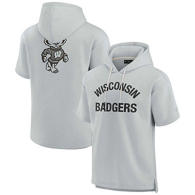 Unisex Fanatics Signature Gray Wisconsin Badgers Super Soft Fleece Short Sleeve Pullover Hoodie