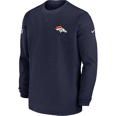 Men's Nike  Navy Denver Broncos 2023 Sideline Throwback Heavy Brushed Waffle Long Sleeve Top