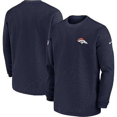 Men's Nike  Navy Denver Broncos 2023 Sideline Throwback Heavy Brushed Waffle Long Sleeve Top