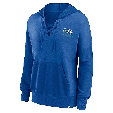 Women's Fanatics Branded Royal Seattle Seahawks Heritage Snow Wash French Terry Lace-Up Pullover Hoodie