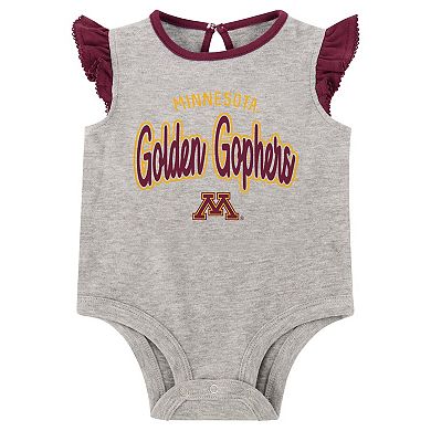Girls Newborn Heather Gray Minnesota Golden Gophers All Dolled Up Bodysuit, Skirt & Bootie Set