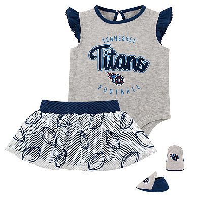 Girls Infant Heather Gray/Navy Tennessee Titans All Dolled Up Three-Piece Bodysuit, Skirt & Booties Set