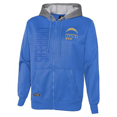 Men's Powder Blue Los Angeles Chargers Combine Authentic Field Play Full-Zip Hoodie Sweatshirt