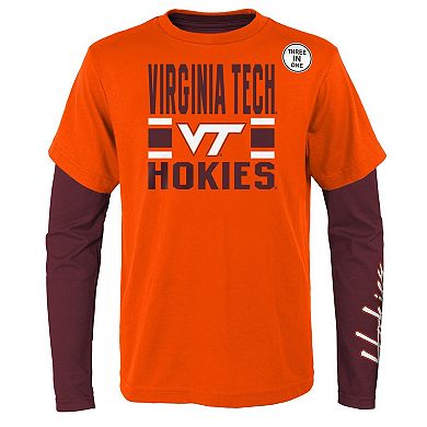 Preschool Maroon/Orange Virginia Tech Hokies Fan Wave Short & Long Sleeve T-Shirt Combo Pack