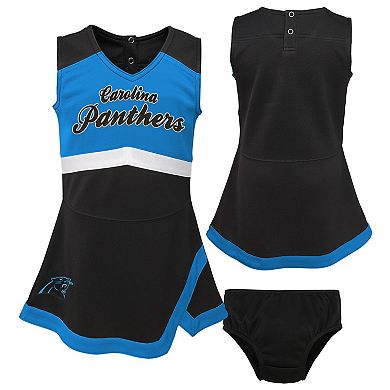 Girls Preschool Black Carolina Panthers Two-Piece Cheer Captain Jumper Dress with Bloomers Set