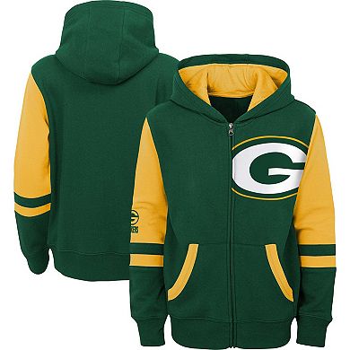 Youth Green Green Bay Packers Colorblock Full-Zip Hoodie