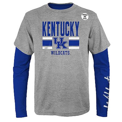 Preschool Royal/Heather Gray Kentucky Wildcats Fan Wave Short & Long Sleeve T-Shirt Combo Pack