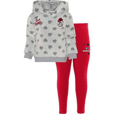 Girls Infant Gray/Red Georgia Bulldogs Heart To Heart Pullover Hoodie and Leggings Set