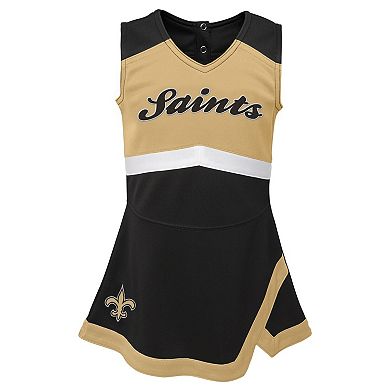 Girls Preschool Black New Orleans Saints Two-Piece Cheer Captain Jumper Dress with Bloomers Set