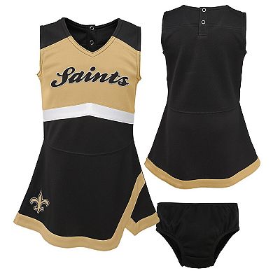 Girls Preschool Black New Orleans Saints Two-Piece Cheer Captain Jumper Dress with Bloomers Set