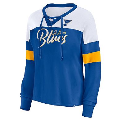 Women's Fanatics Branded Blue St. Louis Blues Take the Shot Long Sleeve Lace-Up V-Neck T-Shirt