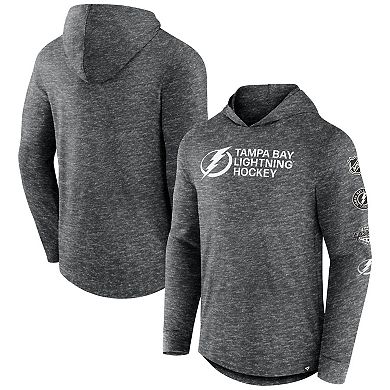Men's Fanatics Branded  Heather Charcoal Tampa Bay Lightning Stacked Long Sleeve Hoodie T-Shirt