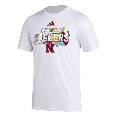 Men's adidas x Rich Mnisi Pride Collection White Nebraska Huskers Pregame AEROREADY T-Shirt