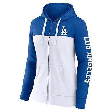 Women's Fanatics Branded Heather Royal/White Los Angeles Dodgers City Ties Hoodie Full-Zip Sweatshirt