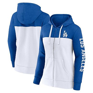 Women's Fanatics Branded Heather Royal/White Los Angeles Dodgers City Ties Hoodie Full-Zip Sweatshirt