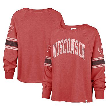 Women's '47 Red Wisconsin Badgers Allie Modest Raglan Long Sleeve Cropped T-Shirt