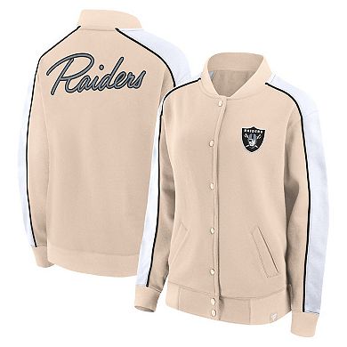 Women's Fanatics Branded Tan Las Vegas Raiders Lounge Full-Snap Varsity Jacket