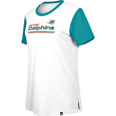 Women's New Era  White/Aqua Miami Dolphins Third Down Colorblock T-Shirt