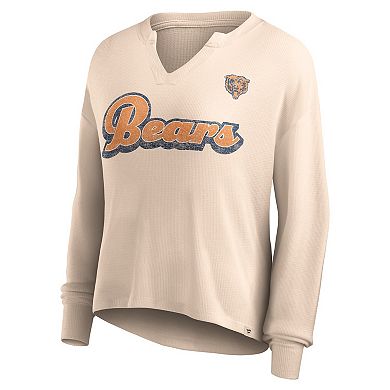 Women's Fanatics Branded Tan Chicago Bears Go For It Notch Neck Waffle Knit Long Sleeve T-Shirt